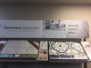 Flooring products in showroom from Richardson’s Carpet Service in the Williamsburg, VA area