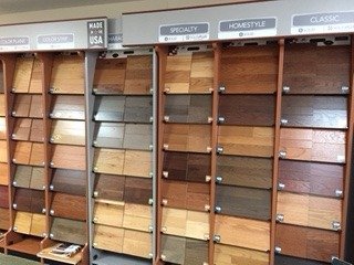 Flooring products in showroom from Richardson’s Carpet Service in the Williamsburg, VA area