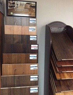 Flooring products in showroom from Richardson’s Carpet Service in the Williamsburg, VA area