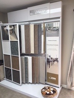 Flooring products in showroom from Richardson’s Carpet Service in the Williamsburg, VA area