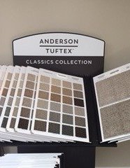 Flooring products in showroom from Richardson’s Carpet Service in the Williamsburg, VA area