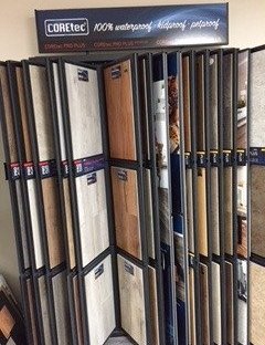 Flooring products in showroom from Richardson’s Carpet Service in the Williamsburg, VA area