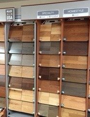 Flooring products in showroom from Richardson’s Carpet Service in the Williamsburg, VA area