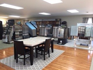 Flooring products in showroom from Richardson’s Carpet Service in the Williamsburg, VA area