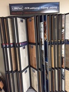 Flooring products in showroom from Richardson’s Carpet Service in the Williamsburg, VA area