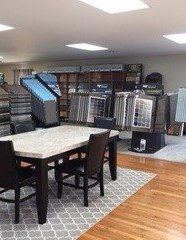 Flooring products in showroom from Richardson’s Carpet Service in the Williamsburg, VA area